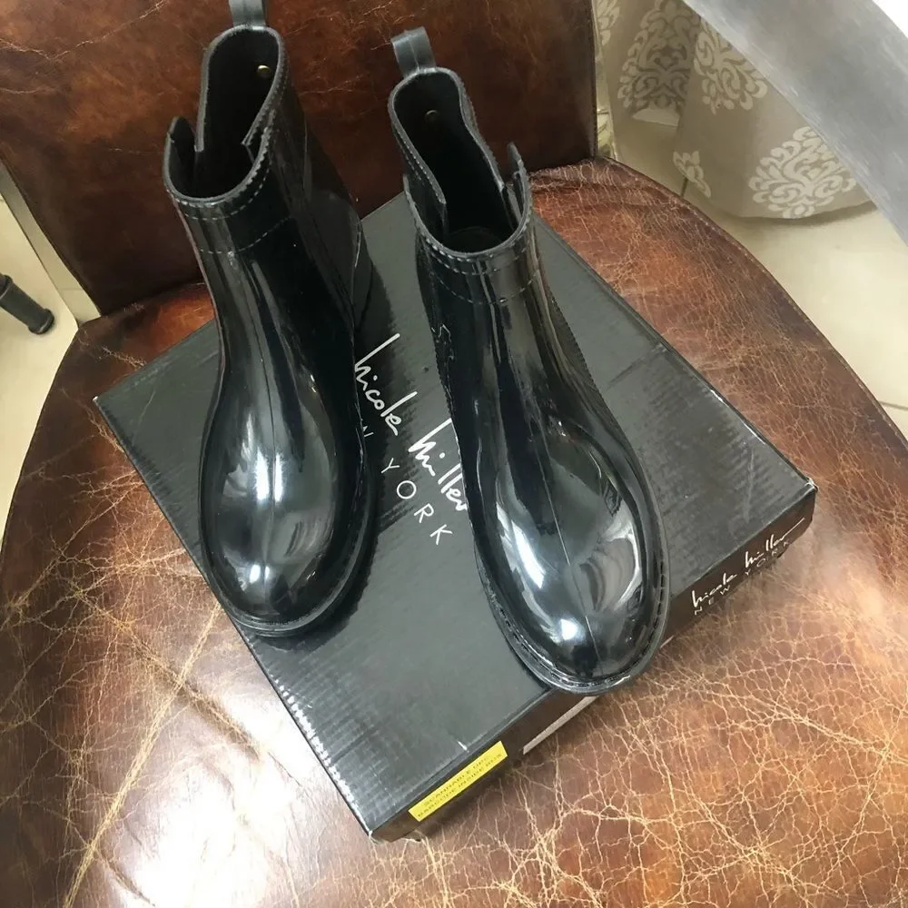 Nicole Miller black Mela rain waterproof boots 7